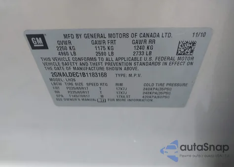 2011 Chevrolet Equinox 1Lt z USA, uszkodzony, nr VIN 2GNALDEC1B1183168